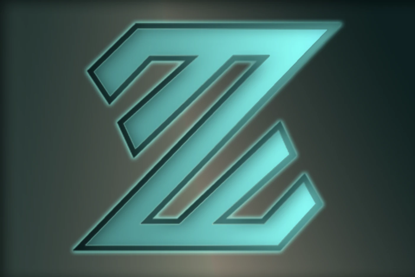 Logo geometric cu o monogramă turcoaz luminoasă pe fundal întunecat