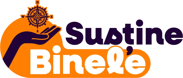 Logo despre susținerea faptelor bune, cu o mână ținând o busolă