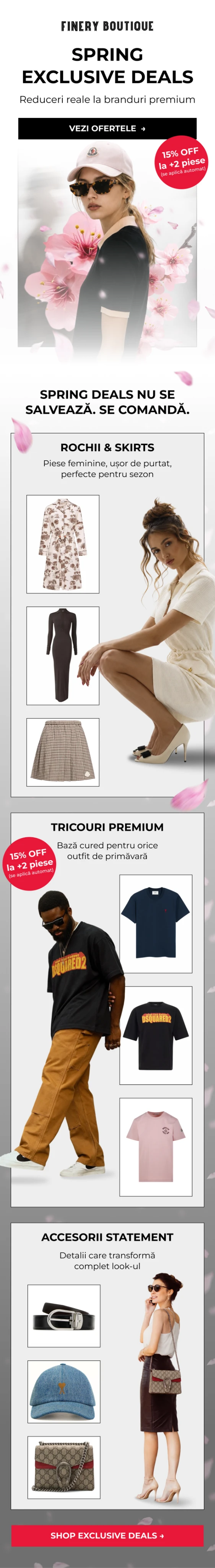 Newsletter de modă cu oferte de primăvară la haine și accesorii