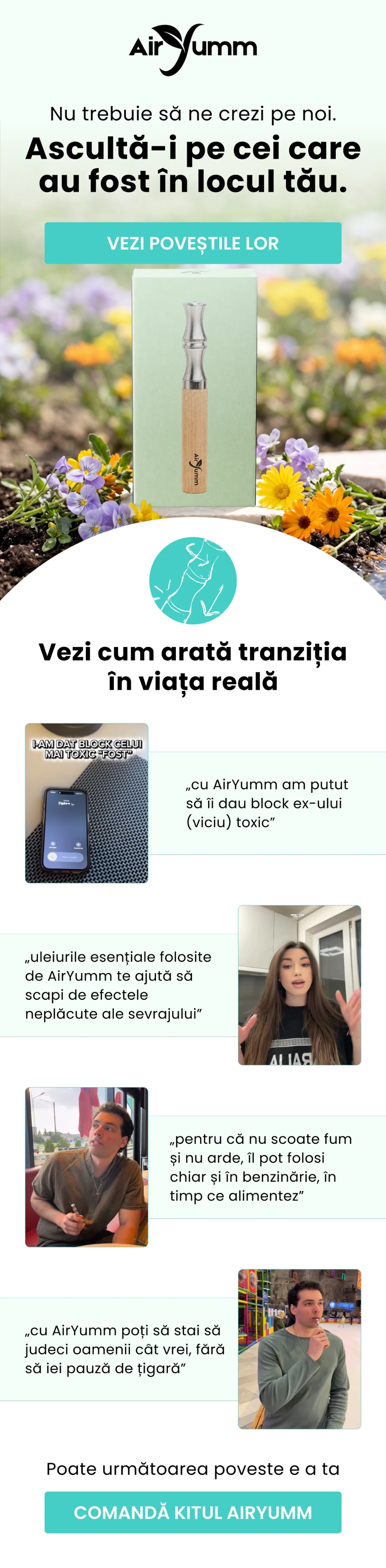 Newsletter cu povești ale clienților despre tranziția de la fumat la aromaterapie