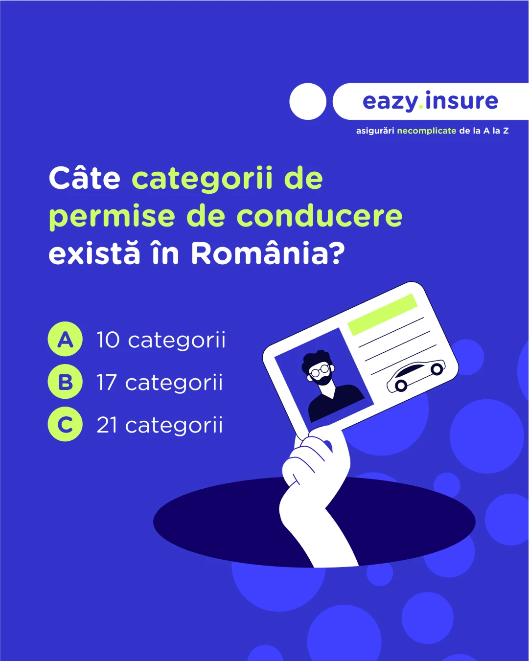 Postare pe rețele sociale cu întrebare despre categoriile permiselor auto din România