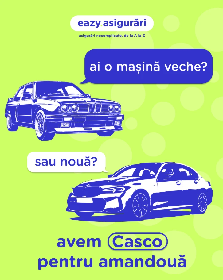 Postare pe rețele sociale despre asigurări CASCO pentru mașini vechi și noi
